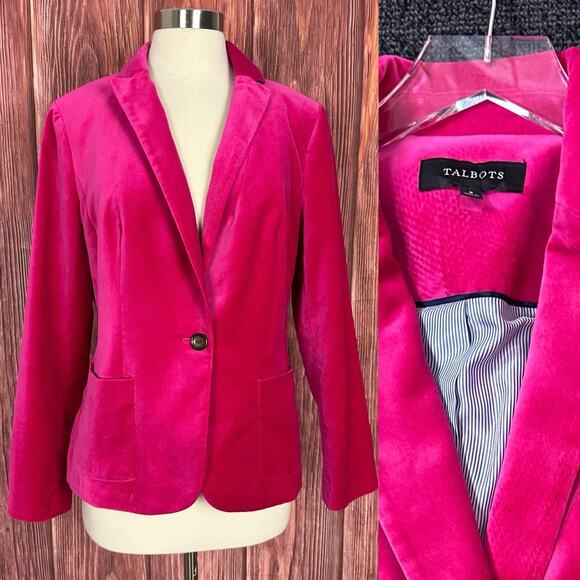 Talbots Womens Pink Blazer Single Button Front Pockets Size 8 Career Work - Picture 1 of 7
